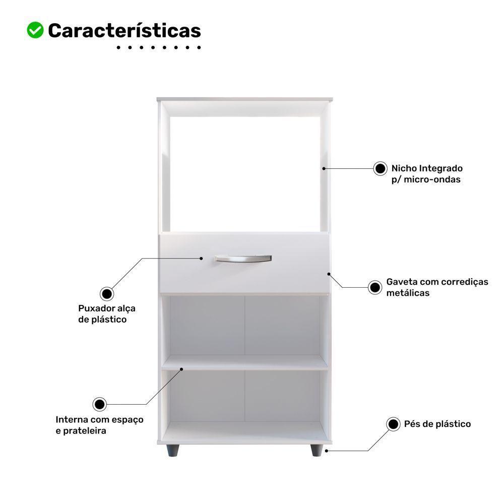 Armário De Cozinha Multiuso Luna 60cm Com 02 Portas E Nicho Integrado Branco - Abmaza - 3