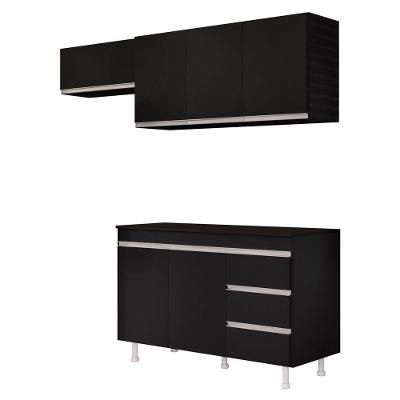 Cozinha Planejada Lux 3 Peças 100%mdf Com Balcão Gabinete Tampo 120cm 3 Gavetas Preto - Abmaza