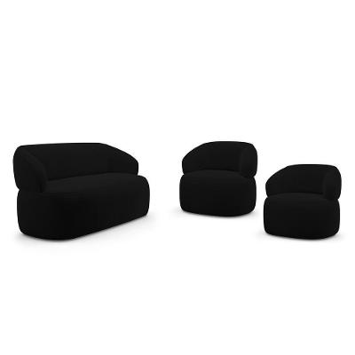 Kit 2 Poltronas Giratórias E Sofá Orgânico Glee Veludo Preto Abmaza