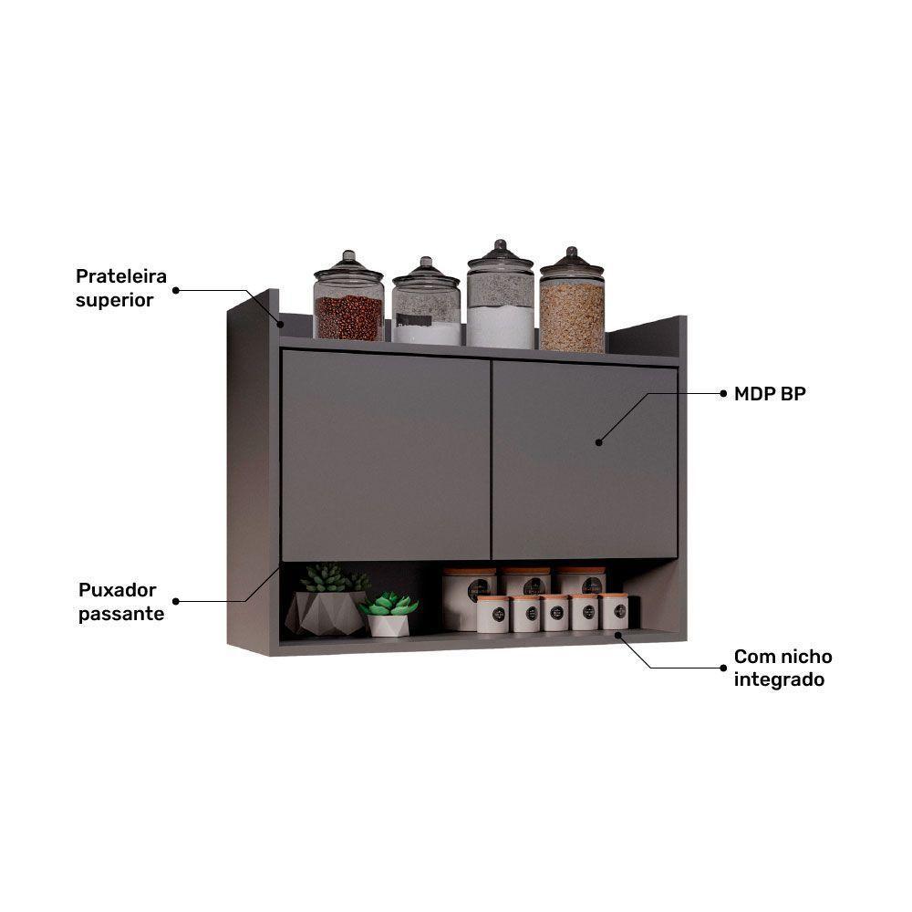 Armário Aéreo Cozinha Multiuso Cecília 70cm 02 Portas Grafite - Abmaza - 5