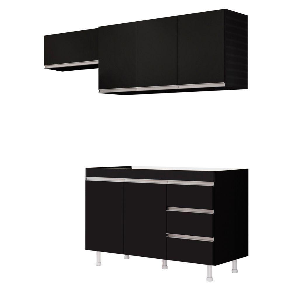 Cozinha Planejada Lux 3 Peças 100%mdf Balcão Gabinete Sem Tampo 119cm 3 Gavetas Preto - Abmaza - 1