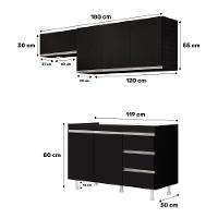 Cozinha Planejada Lux 3 Peças 100%mdf Balcão Gabinete Sem Tampo 119cm 3 Gavetas Preto - Abmaza