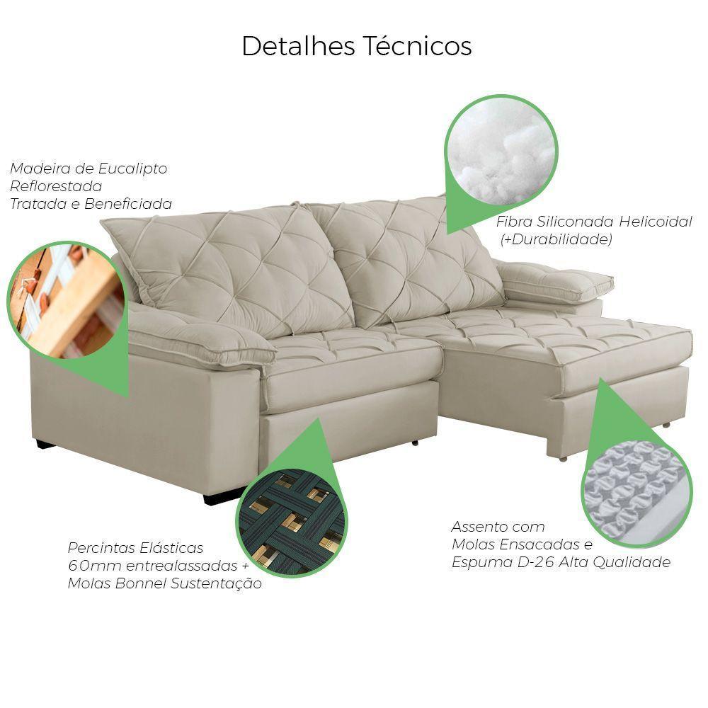Sofá Retrátil E Reclinável 2,70m Clara | Conforto Premium E Design Elegante | Lansof Brasil Cores Bege - 6