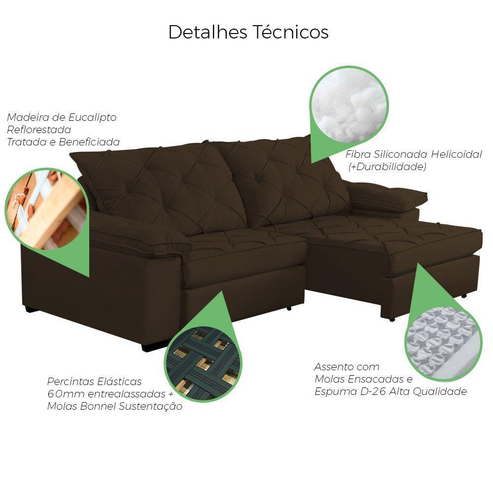 Sofá Retrátil E Reclinável 2,80m Clara | Conforto Premium E Design Elegante | Lansof Brasil Cores Marrom - 6