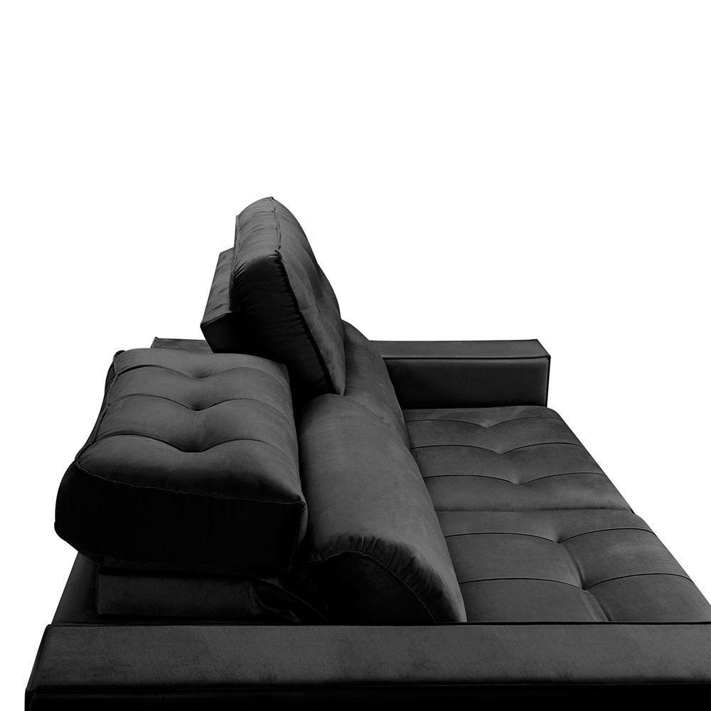 Sofa Retratil Reclinavel 2 Lugares 2,90 Vitória Veludo Preto Lansofbr - 10