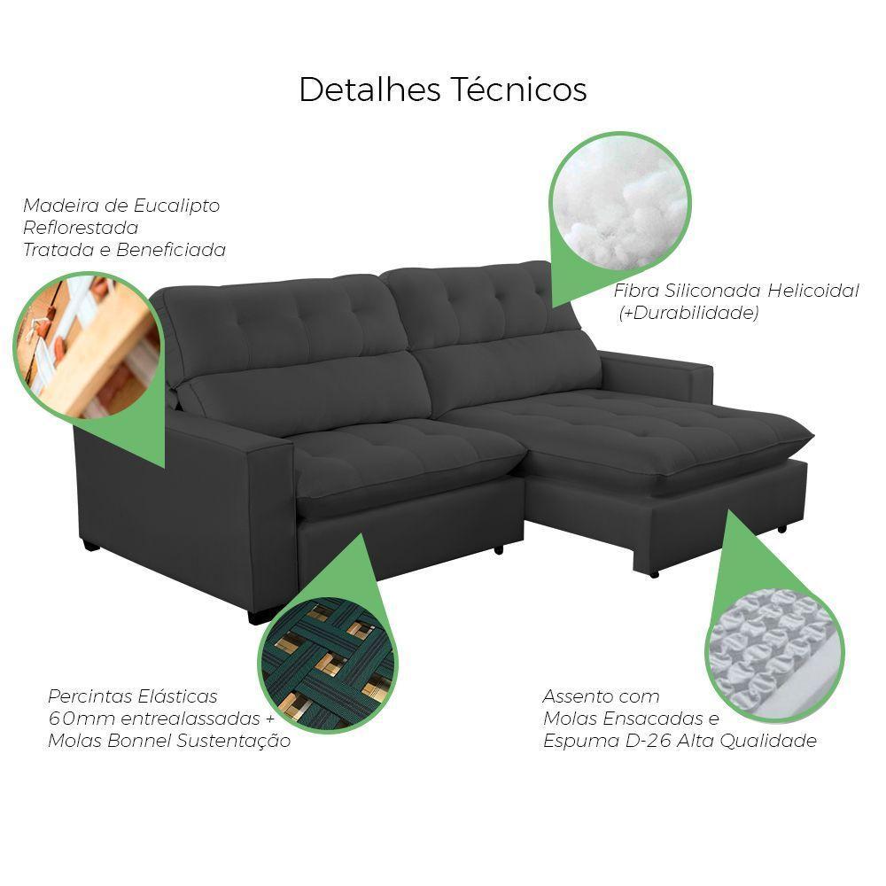 Cópia - Sofá 2 Lugares 2,80m Retrátil Reclinável Veludo Andreia Lansofbr Cores Grafite - 5