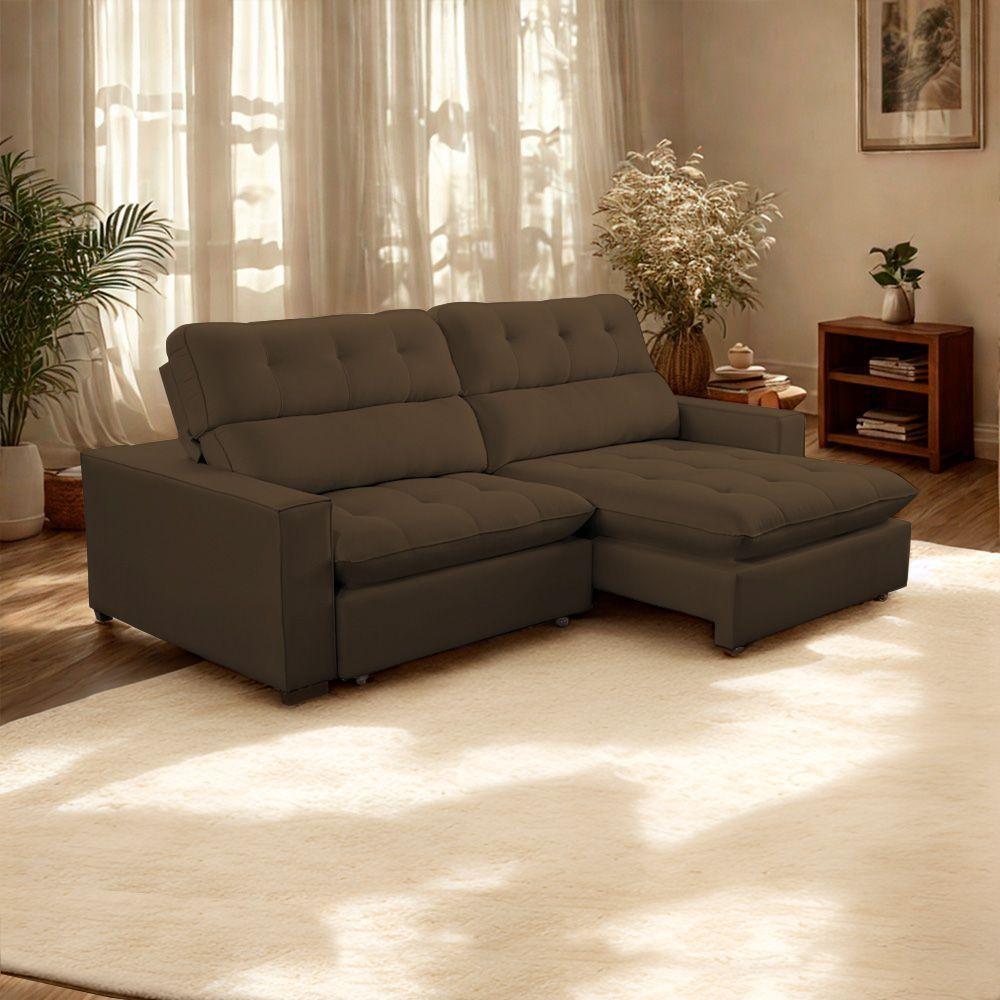 Sofá 2 Lugares 2,30m Retrátil Reclinável Veludo Andreia Lansofbr Cores Cinza - 1