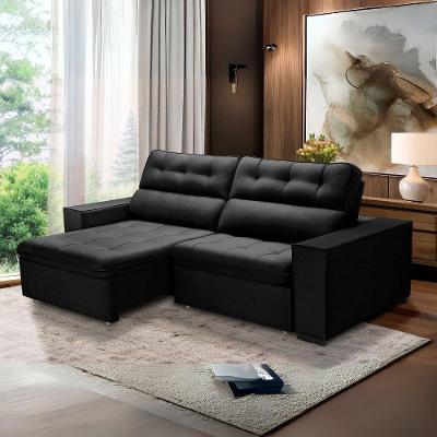 Sofa Retratil Reclinavel 2 Lugares 2,60 Vitória Veludo Preto Lansofbr