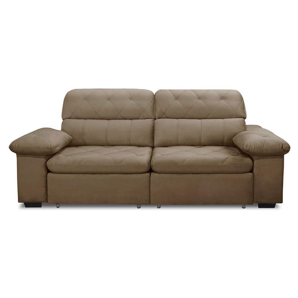 Sofa Retratil Reclinavel 2 Lugares 2,50m Crystal Veludo Capuccino Lansofbr - 3