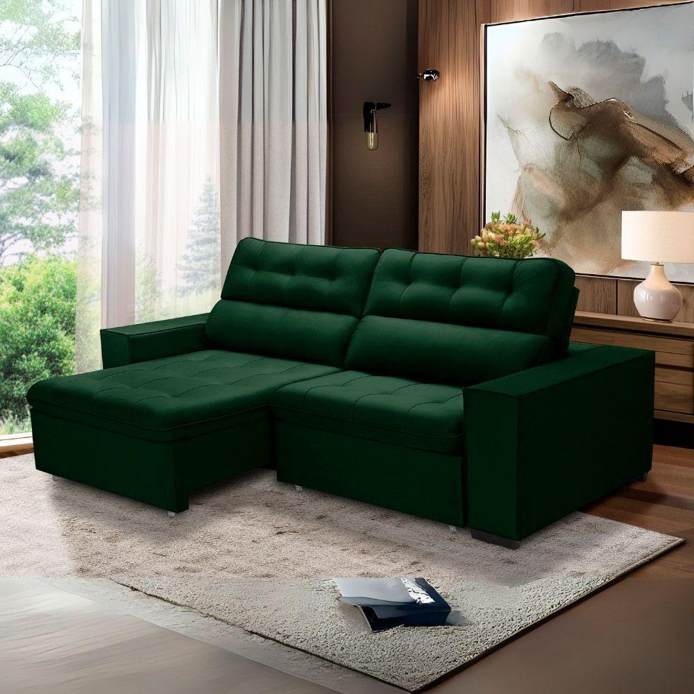 Sofa Retratil Reclinavel 2 Lugares 2,80 Vitória Veludo Verde Lansofbr - 1