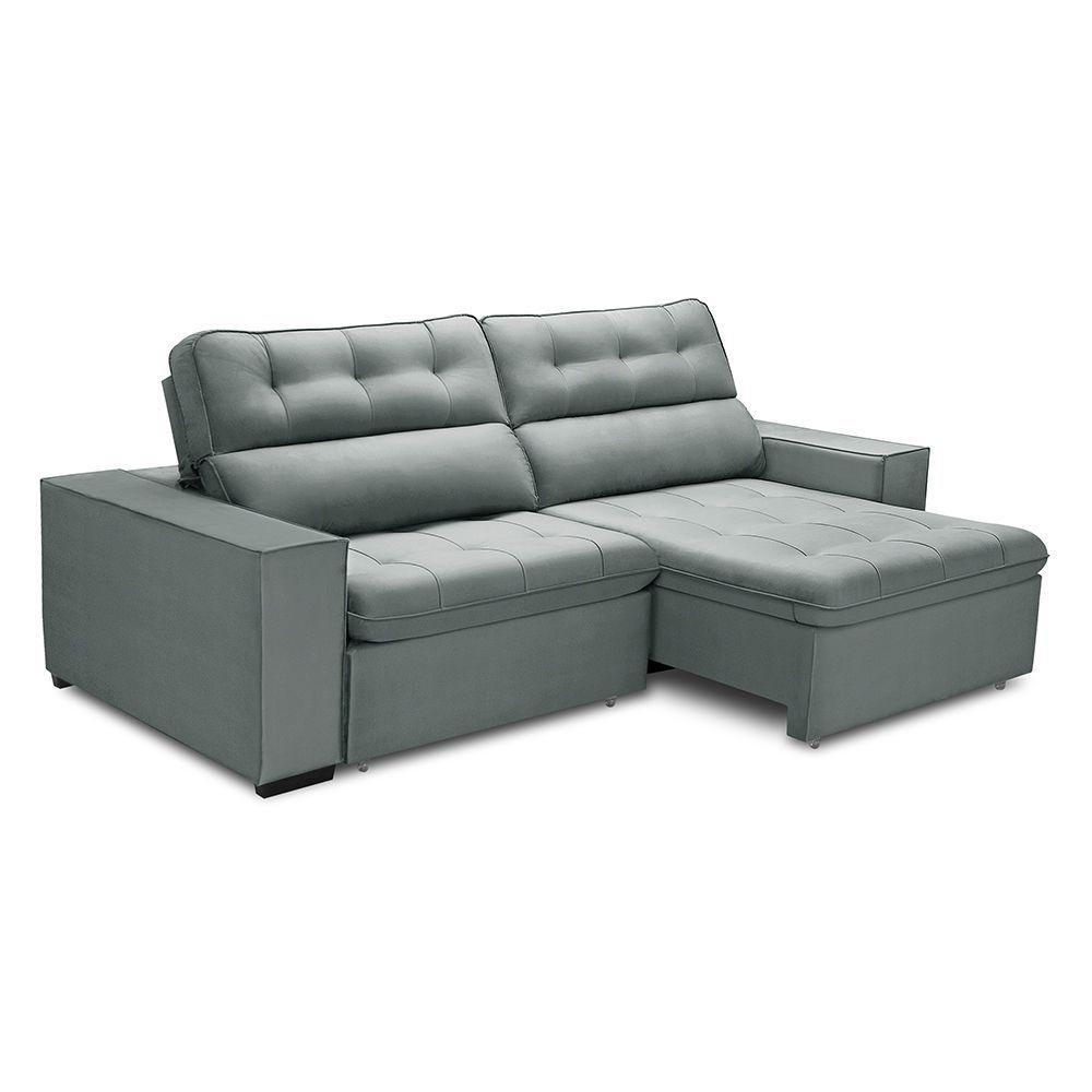 Sofa Retratil Reclinavel 2 Lugares 2,40 Vitória Veludo Cinza Lansofbr - 3