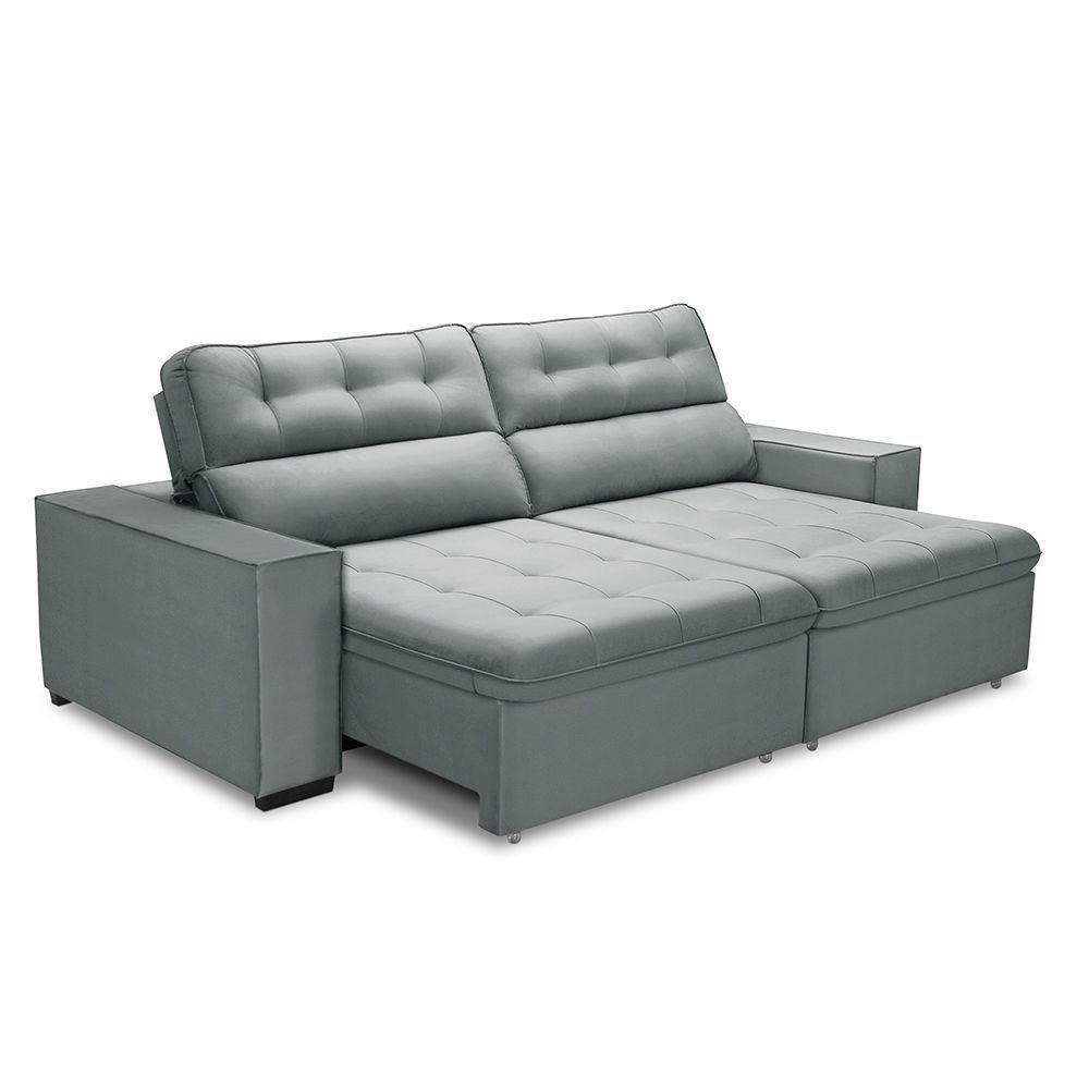 Sofa Retratil Reclinavel 2 Lugares 2,40 Vitória Veludo Cinza Lansofbr - 4