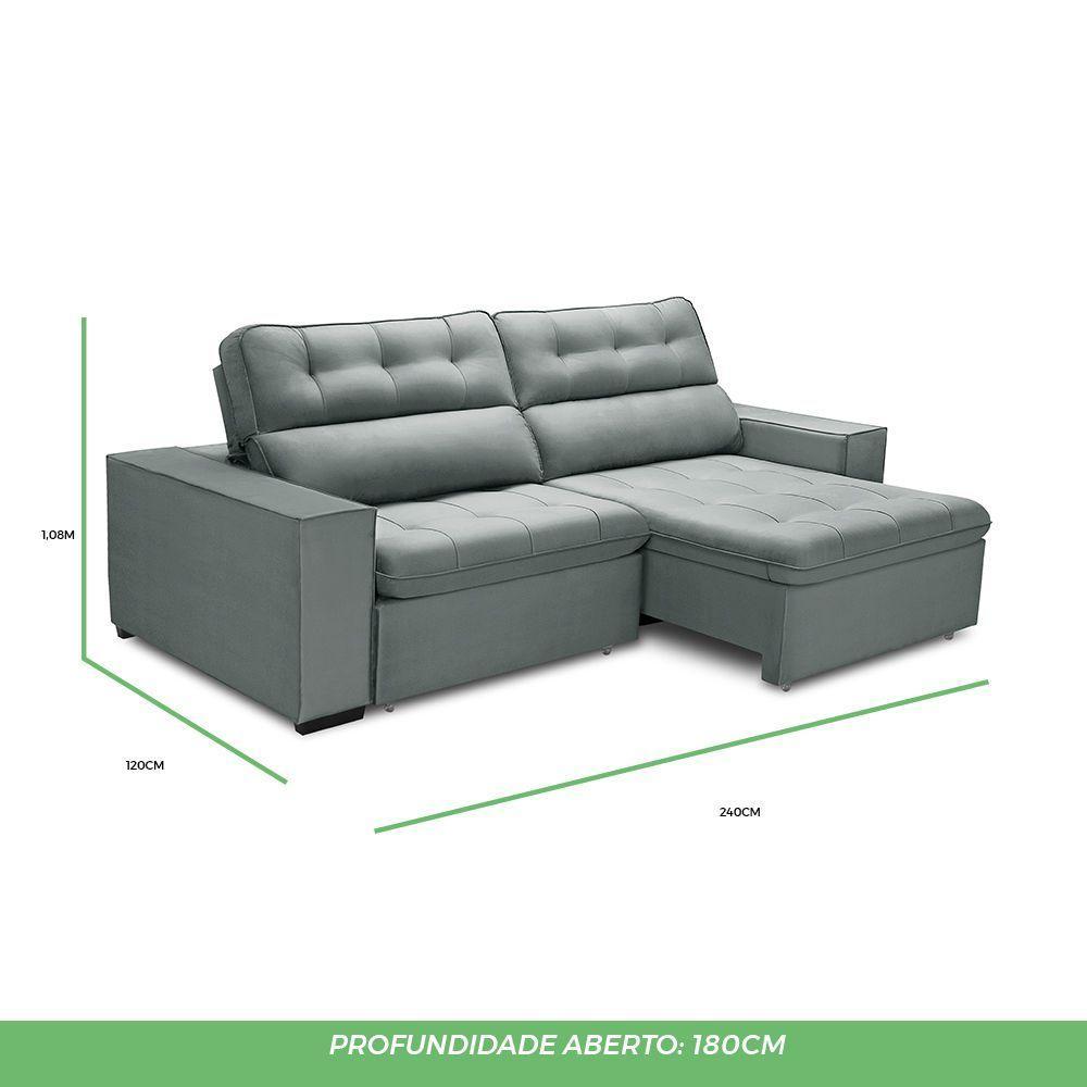 Sofa Retratil Reclinavel 2 Lugares 2,40 Vitória Veludo Cinza Lansofbr - 6