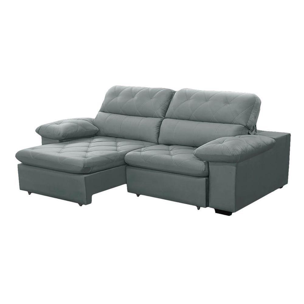 Sofa Retratil Reclinavel 2 Lugares 2,50m Crystal Veludo Cinza Lansofbr - 2