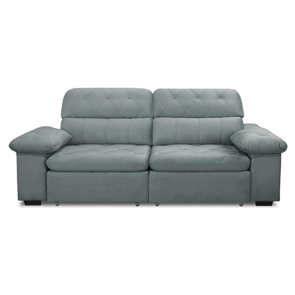 Sofa Retratil Reclinavel 2 Lugares 2,40m Crystal Veludo Cinza Lansofbr - 3