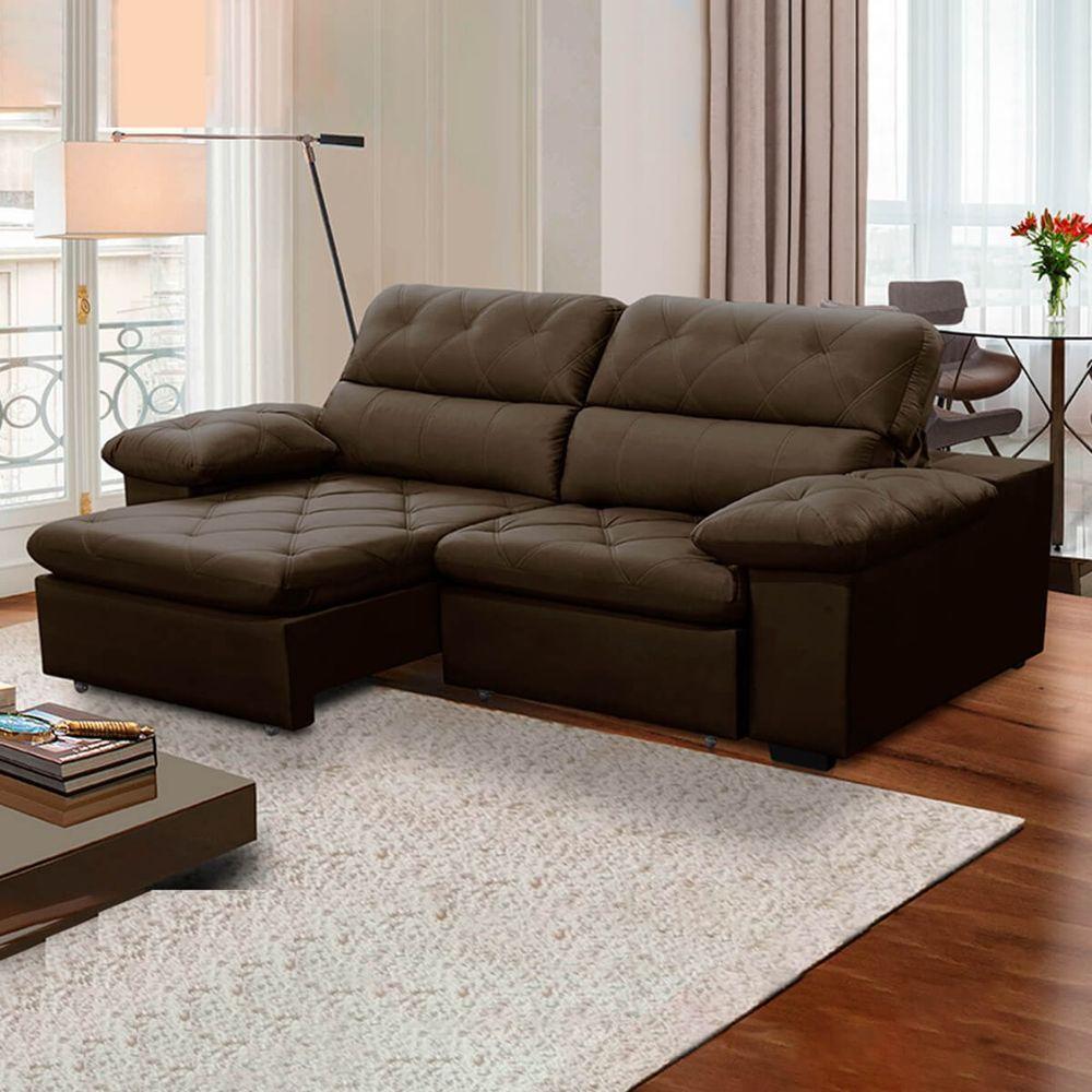 Sofa Retratil Reclinavel 2 Lugares 2,60m Crystal Veludo Marrom Lansofbr - 1