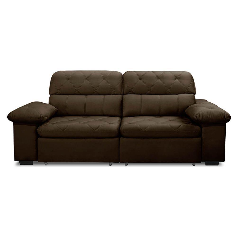 Sofa Retratil Reclinavel 2 Lugares 2,60m Crystal Veludo Marrom Lansofbr - 3