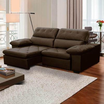 Sofa Retratil Reclinavel 2 Lugares 2,60m Crystal Veludo Marrom Lansofbr