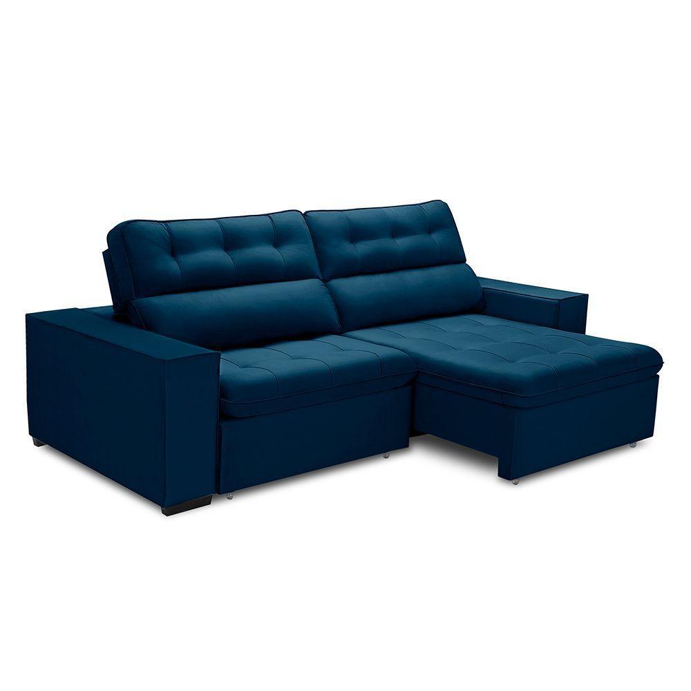 Sofa Retratil Reclinavel 2 Lugares 2,70 Vitória Veludo Azul Marinho Lansofbr - 3