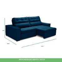 Sofa Retratil Reclinavel 2 Lugares 2,70 Vitória Veludo Azul Marinho Lansofbr - 6