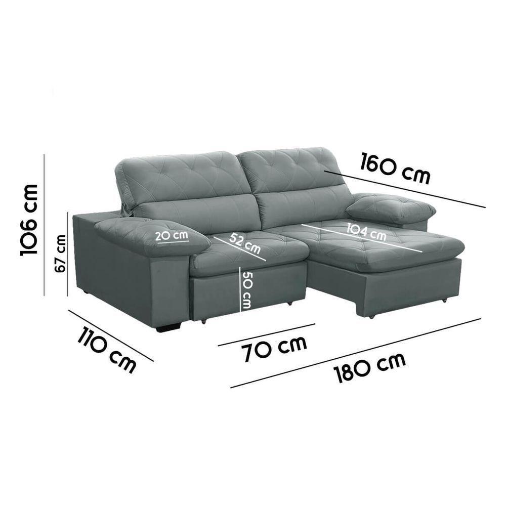 Sofa Retratil Reclinavel 2 Lugares 1,80m Crystal Veludo Cinza Lansofbr - 6