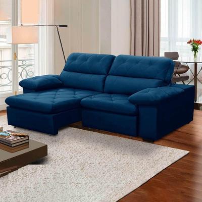 Sofa Retratil Reclinavel 2 Lugares 2,40 Crystal Veludo Azul Marinho Lansofbr