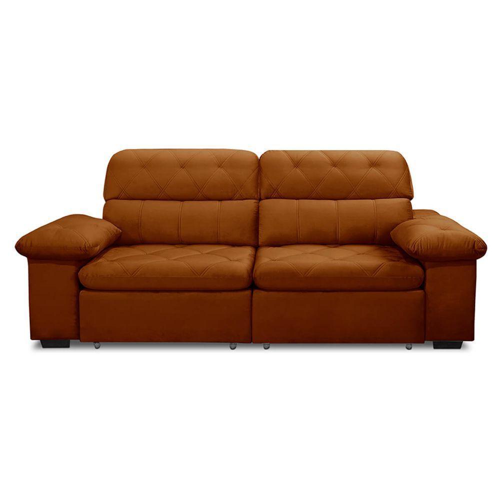 Sofa Retratil Reclinavel 2 Lugares 1,80m Crystal Veludo Laranjado Lansofbr - 3