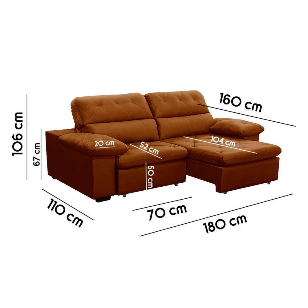 Sofa Retratil Reclinavel 2 Lugares 1,80m Crystal Veludo Laranjado Lansofbr - 6