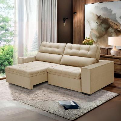 Sofa Retratil Reclinavel 2 Lugares 2,60 Vitória Veludo Bege Lansofbr