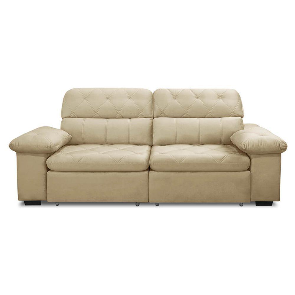 Sofa Retratil Reclinavel 2 Lugares 2,50m Crystal Veludo Bege Lansofbr - 3