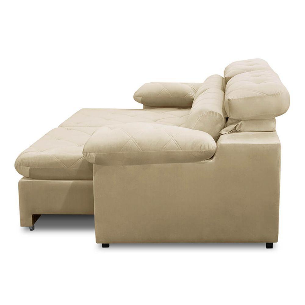 Sofa Retratil Reclinavel 2 Lugares 2,50m Crystal Veludo Bege Lansofbr - 4
