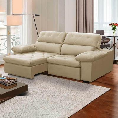 Sofa Retratil Reclinavel 2 Lugares 2,50m Crystal Veludo Bege Lansofbr