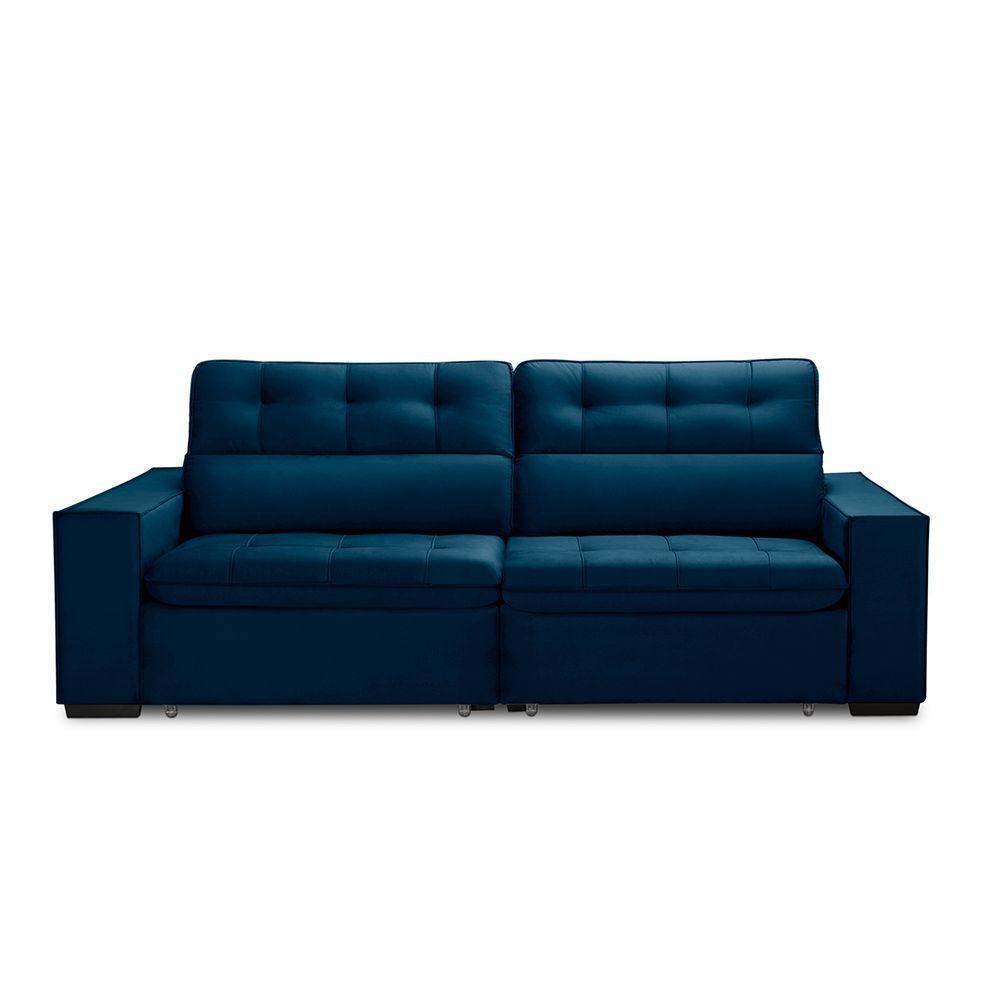 Sofa Retratil Reclinavel 2 Lugares 2,60 Vitória Veludo Azul Marinho Lansofbr - 2