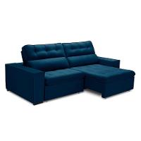 Sofa Retratil Reclinavel 2 Lugares 2,60 Vitória Veludo Azul Marinho Lansofbr - 3