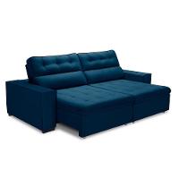 Sofa Retratil Reclinavel 2 Lugares 2,60 Vitória Veludo Azul Marinho Lansofbr