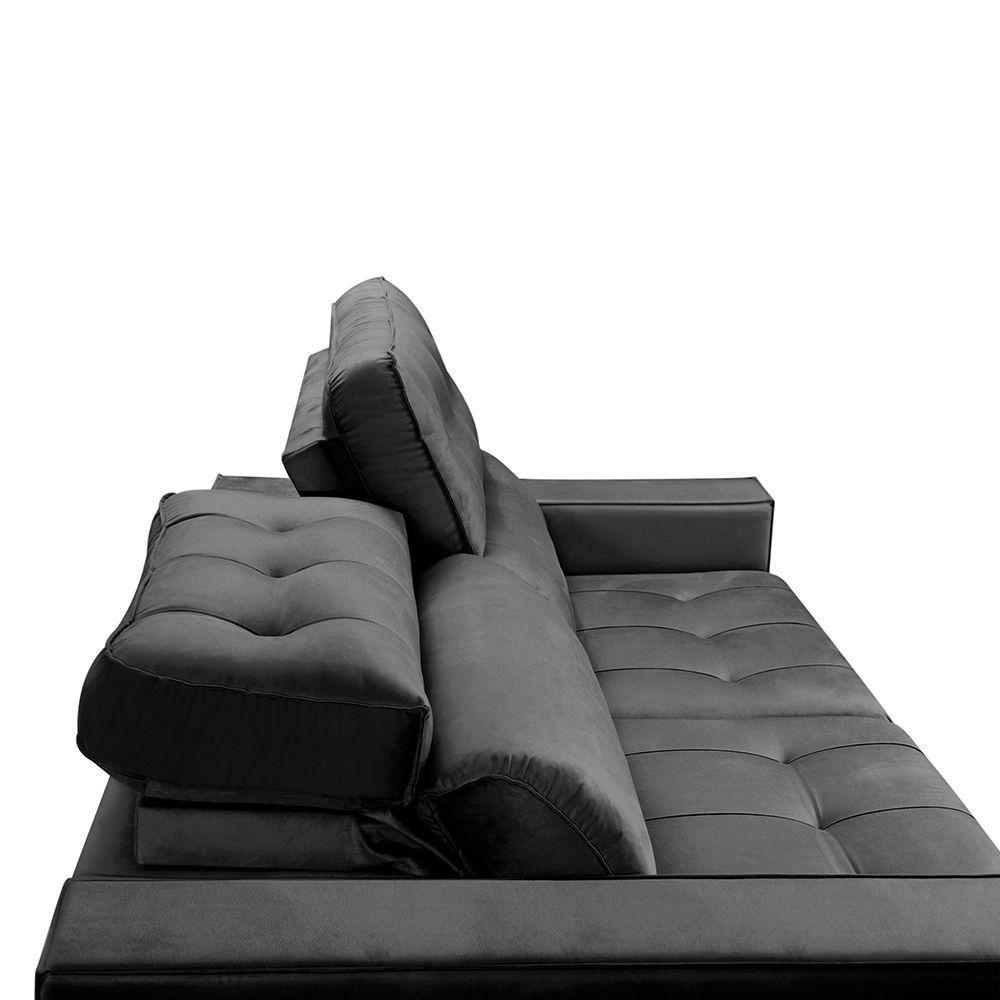 Sofa Retratil Reclinavel 2 Lugares 2,80 Vitória Veludo Grafite Lansofbr - 9