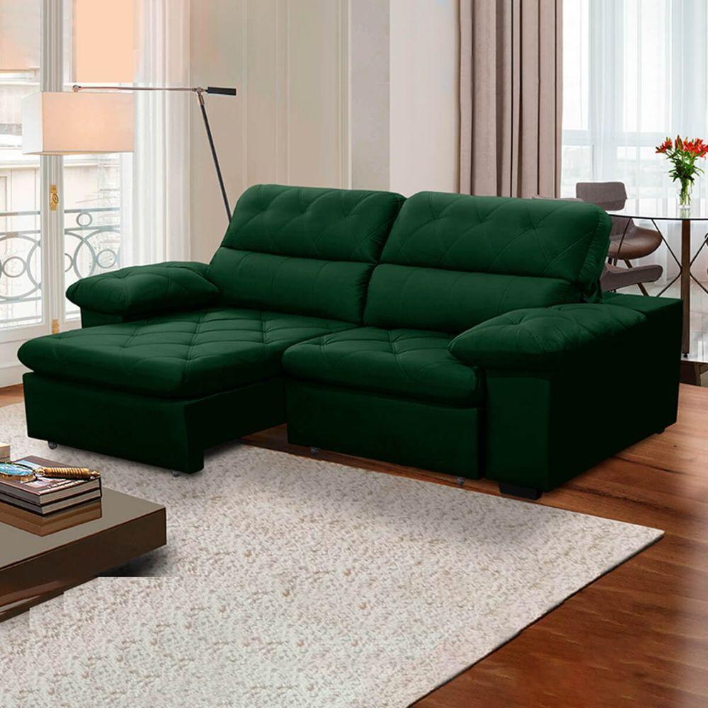 Sofa Retratil Reclinavel 2 Lugares 2,40 Crystal Veludo Verde Lansofbr - 1