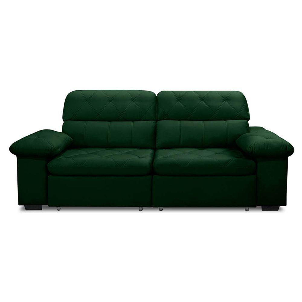 Sofa Retratil Reclinavel 2 Lugares 2,40 Crystal Veludo Verde Lansofbr - 3