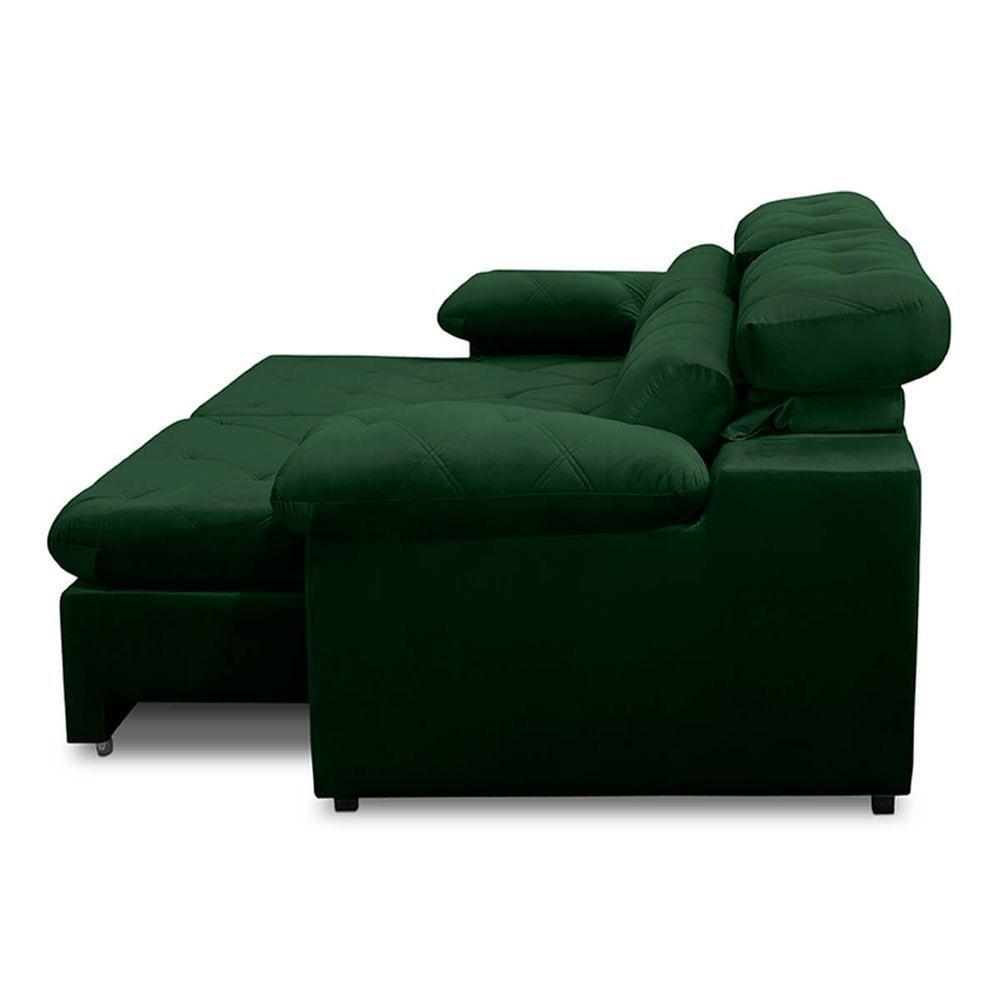 Sofa Retratil Reclinavel 2 Lugares 2,40 Crystal Veludo Verde Lansofbr - 4