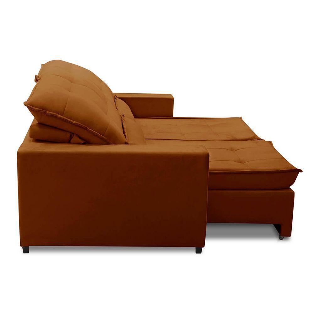 Sofa Retratil Reclinavel 2 Lugares 2,60m Atlantis Veludo Laranja Lansofbr - 5