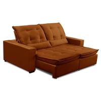 Sofa Retratil Reclinavel 2 Lugares 2,60m Atlantis Veludo Laranja Lansofbr - 2