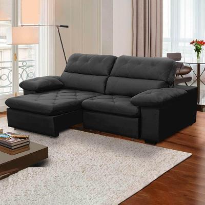 Sofa Retratil Reclinavel 2 Lugares 2,60m Crystal Veludo Grafite Lansofbr