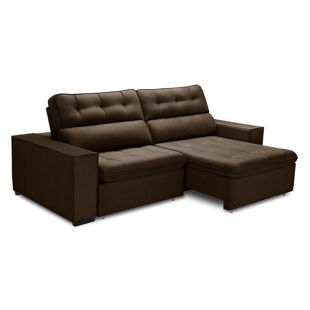 Sofa Retratil Reclinavel 2 Lugares 2,80 Vitória Veludo Marrom Lansofbr - 3