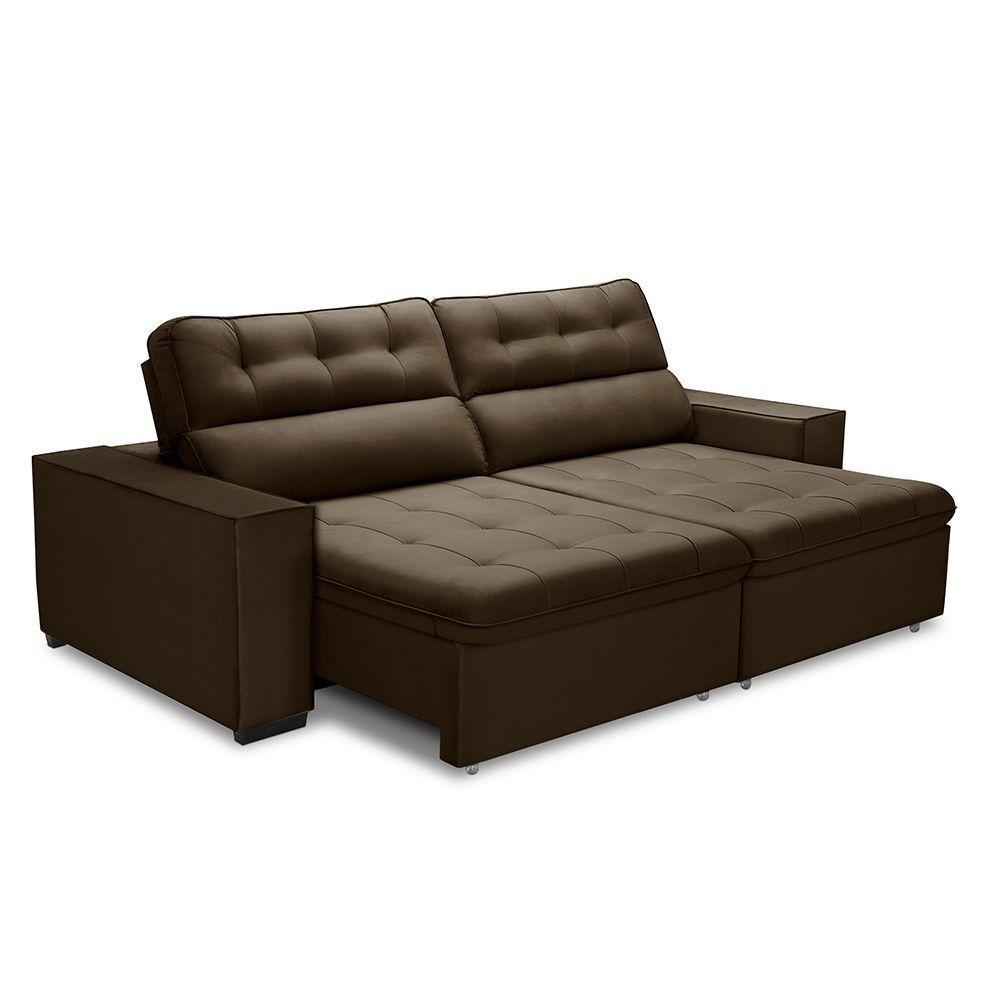 Sofa Retratil Reclinavel 2 Lugares 2,80 Vitória Veludo Marrom Lansofbr - 4