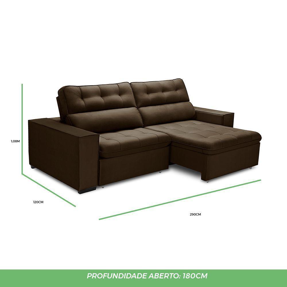 Sofa Retratil Reclinavel 2 Lugares 2,80 Vitória Veludo Marrom Lansofbr - 6