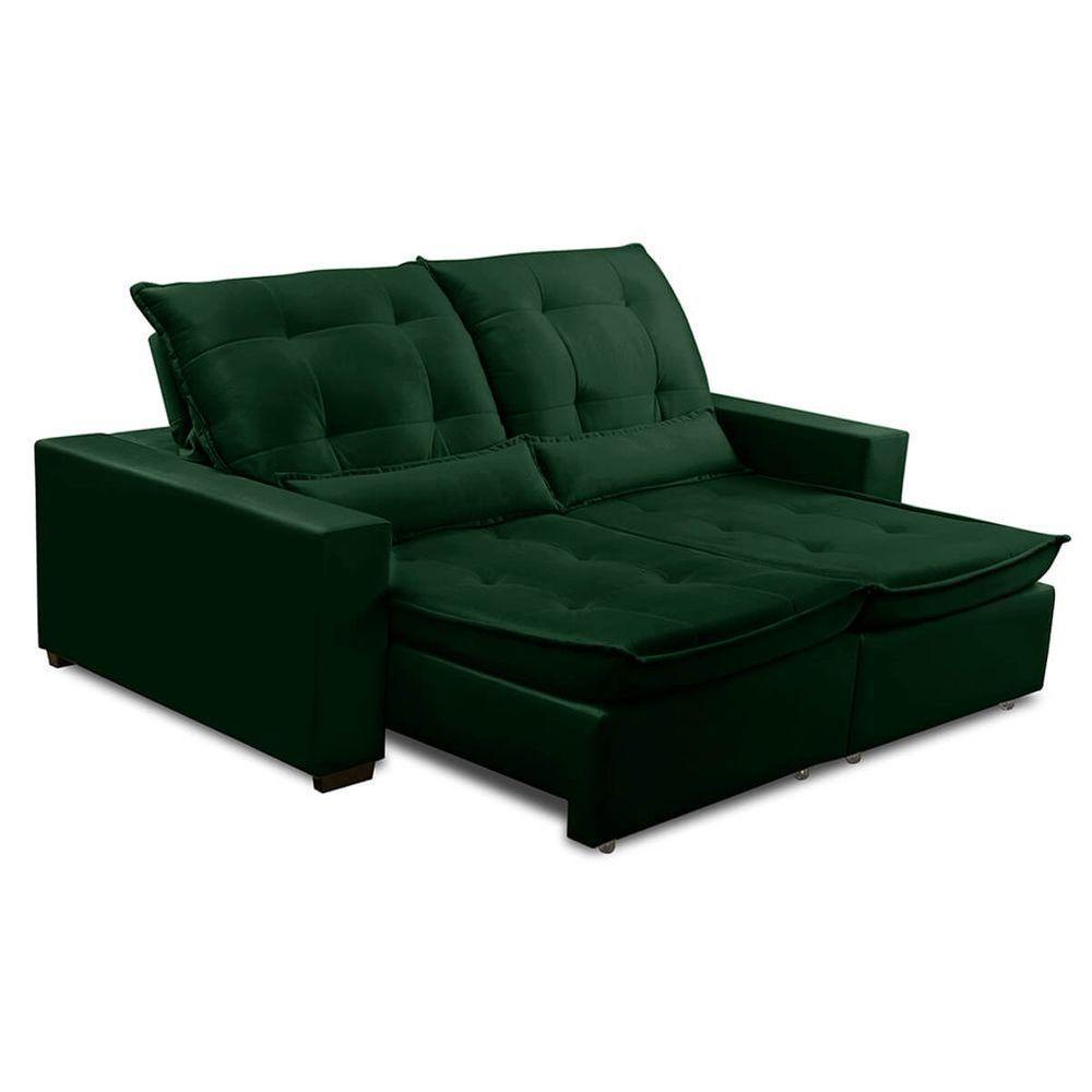 Sofa Retratil Reclinavel 2 Lugares 2,40m Atlantis Veludo Verde Lansofbr - 2