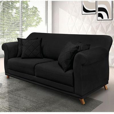 Sofá 2 Lugares Pé De Madeira Julieta 160 Cm Suede S04 - D'rossi Cor Preto