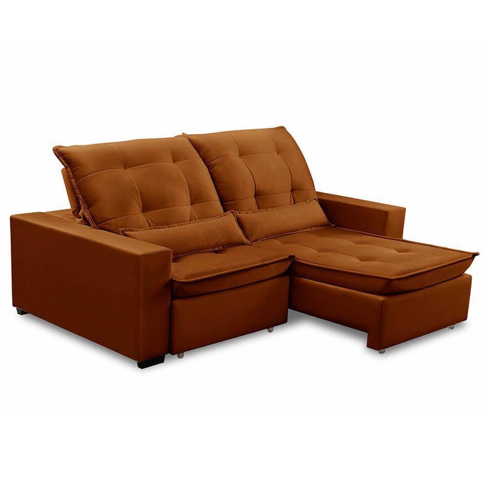 Sofa Retratil Reclinavel 2 Lugares 2,30m Atlantis Veludo Laranjado Lansofbr - 3