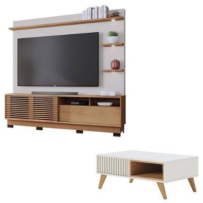 Estante Home Theater Campeche Com Pés Freijó Off White Matte E Mesa De Centro Jeri Off White Freijó - Colibri