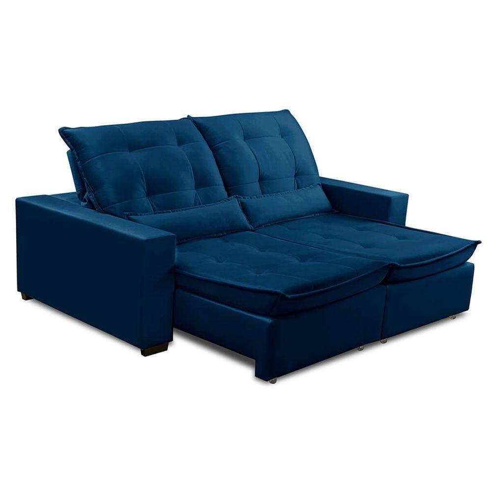 Sofa Retratil Reclinavel 2 Lugares 2,30m Atlantis Veludo Azul Marinho Lansofbr - 2